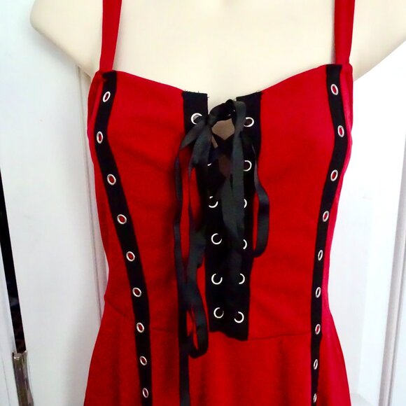 NEW Black Lace Trimmed-Gothic Inspired Red Cami Dress - Picture 5 of 8
